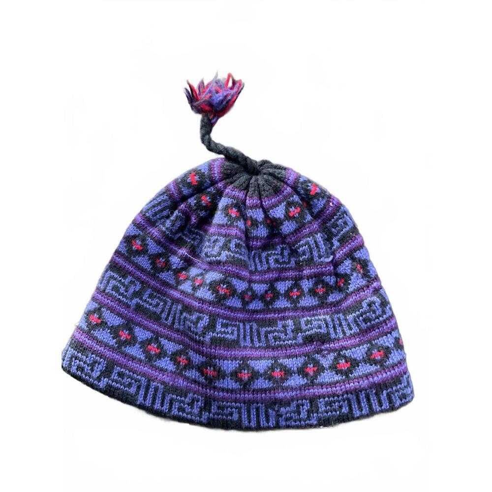 Turtle Fur Purple Patterned Wool Knit Hat With Po… - image 1